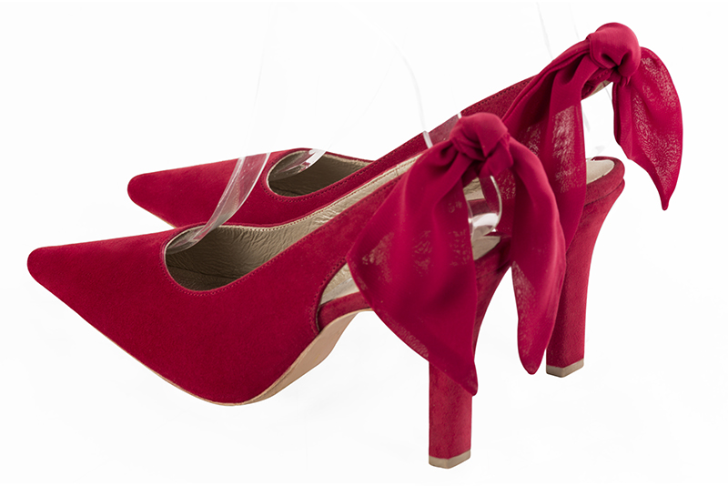 Cardinal red women's slingback shoes. Pointed toe. High slim heel. Rear view - Florence KOOIJMAN